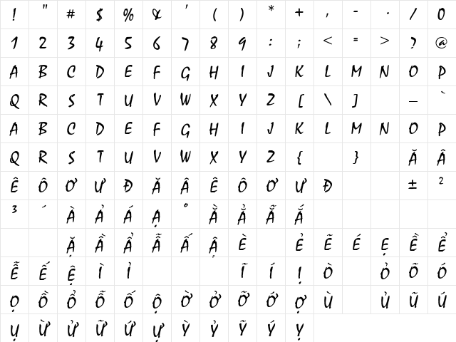.VnMysticalH Regular Character Map