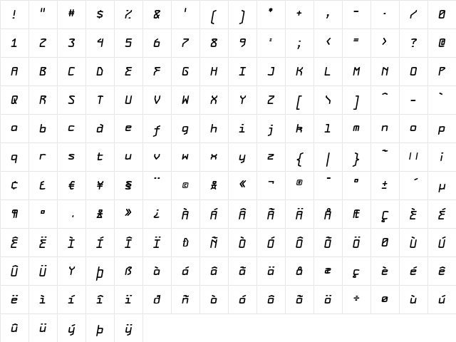 MonolithBold Italic Character Map MonolithBold Italic Character Map