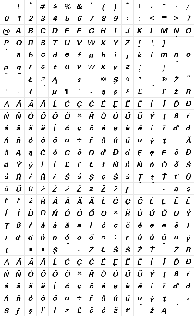UnvEe Bold Italic Character Map UnvEe Bold Italic Character Map