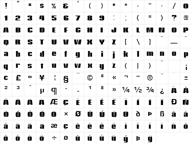 PadulaSSK Regular Character Map