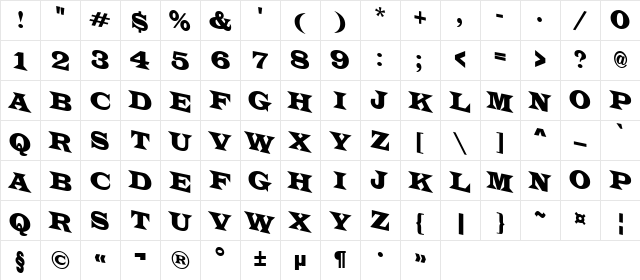 a_LatinoTitulSpDn Regular Character Map a_LatinoTitulSpDn Regular Character Map