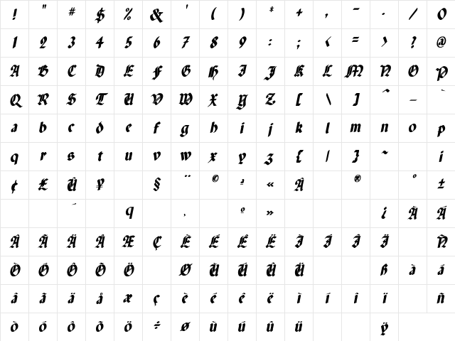 Paganini Cn Bold Italic Bold Italic Character Map