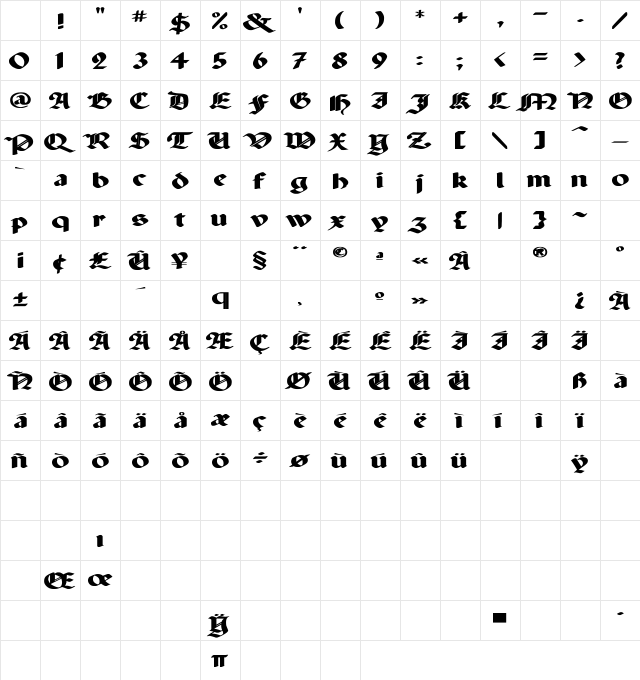Paganini Wd Bold Character Map