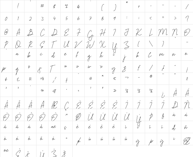 Jelitta Signature Signature-Regular Character Map Jelitta Signature Signature-Regular Character Map