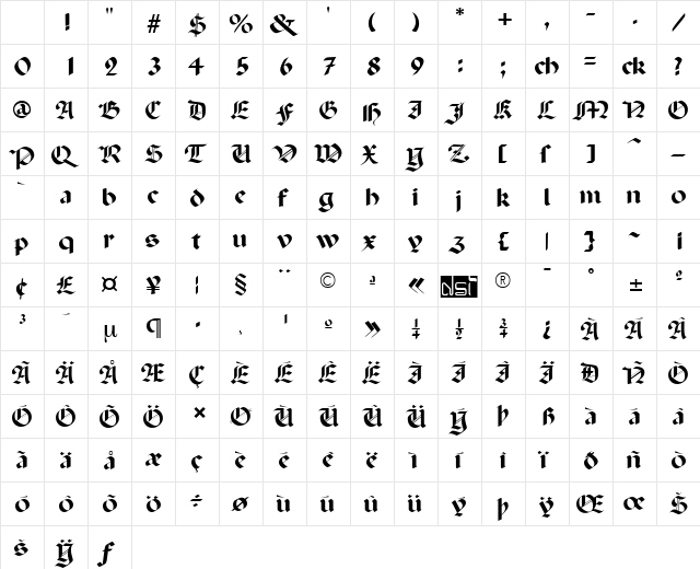Paganini-SemiBold Regular Character Map Paganini-SemiBold Regular Character Map