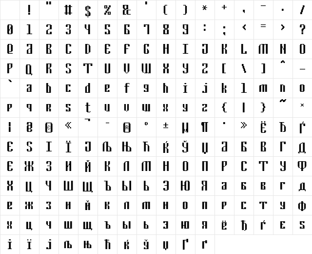 Cyrillic Pixel-7 Regular Character Map Cyrillic Pixel-7 Regular Character Map
