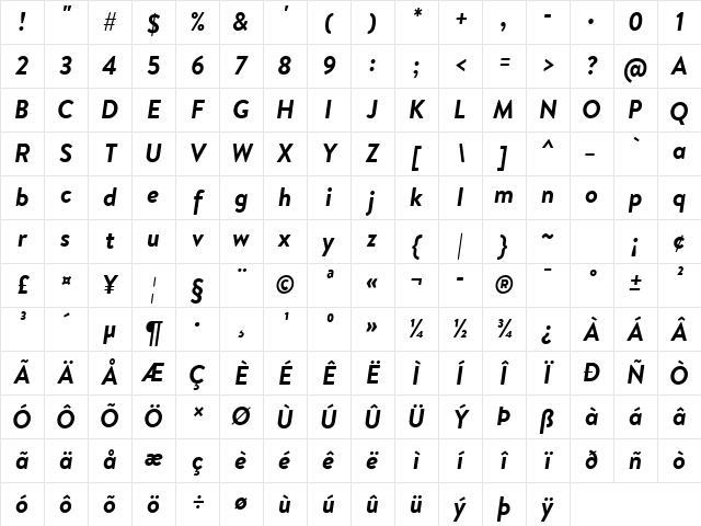 Brandon Text Bold Italic Character Map Brandon Text Bold Italic Character Map