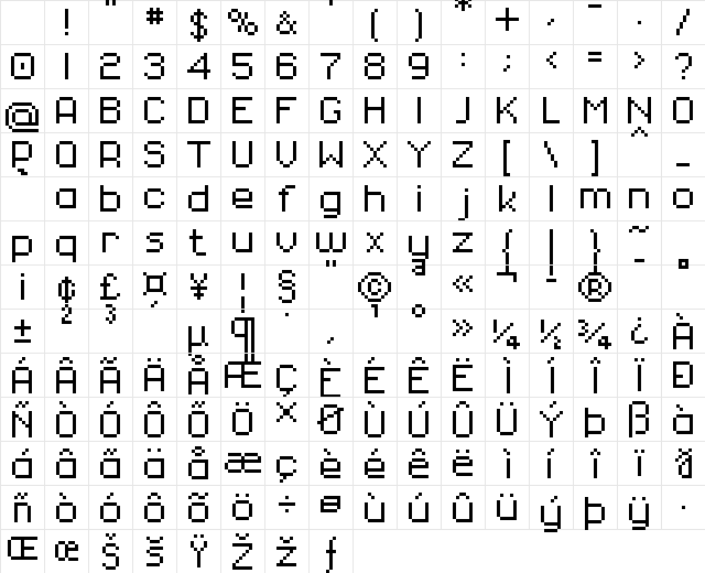 01Systematix8 Regular Character Map