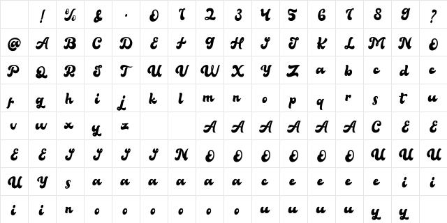BellaFree Regular Character Map