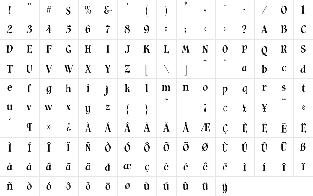 Cavalier Regular Character Map