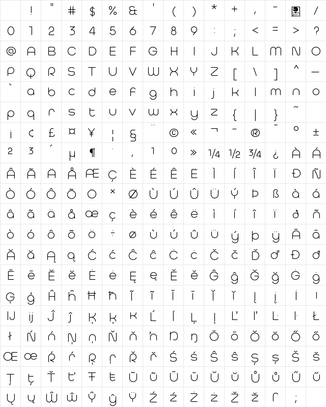 Typo Hoop Light Demo Regular Character Map