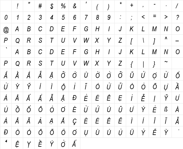 VPS Pleiku Hoa Italic Character Map VPS Pleiku Hoa Italic Character Map