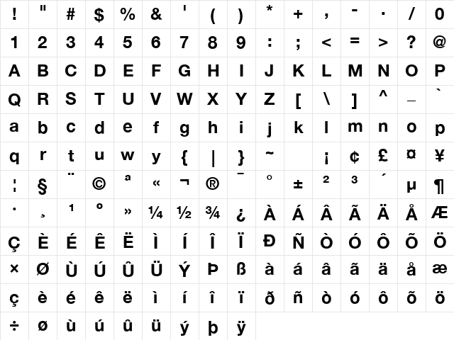 Helvetica Neue Bold Character Map
