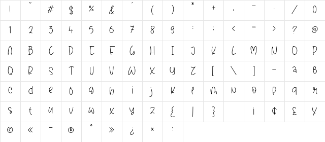Dreamline Regular Character Map