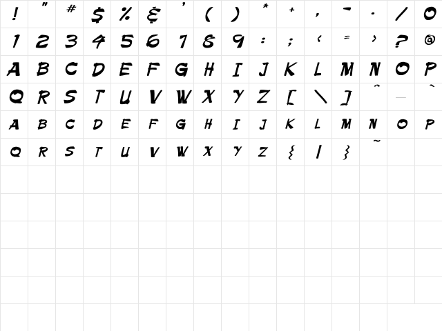 Paintbrush Bold Bold Character Map