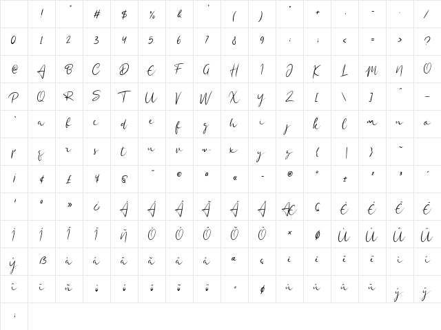 Divalia Regular Character Map