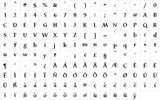 BarbedorTBolIn1 Regular Character Map
