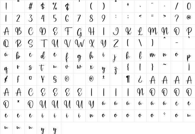 Bluebell Regular Character Map Bluebell Regular Character Map