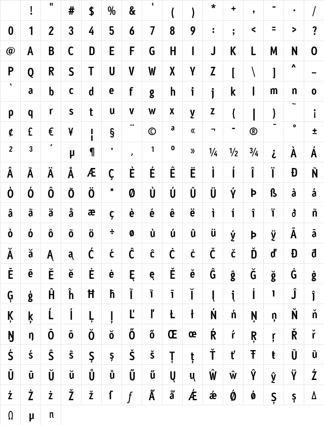 Ayumi Pro Bold Character Map Ayumi Pro Bold Character Map