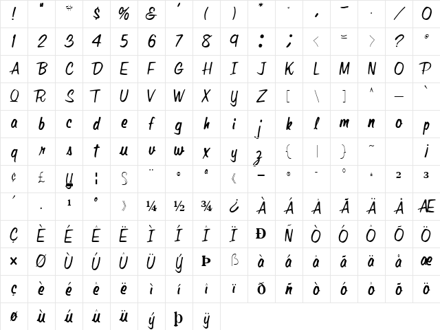 PaintStroke58 Regular Character Map