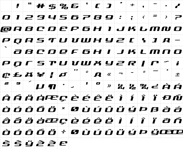 Yeoman Jack Expanded Italic Regular Character Map Yeoman Jack Expanded Italic Regular Character Map