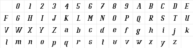 Batavia Glamore Bold Italic Character Map Batavia Glamore Bold Italic Character Map