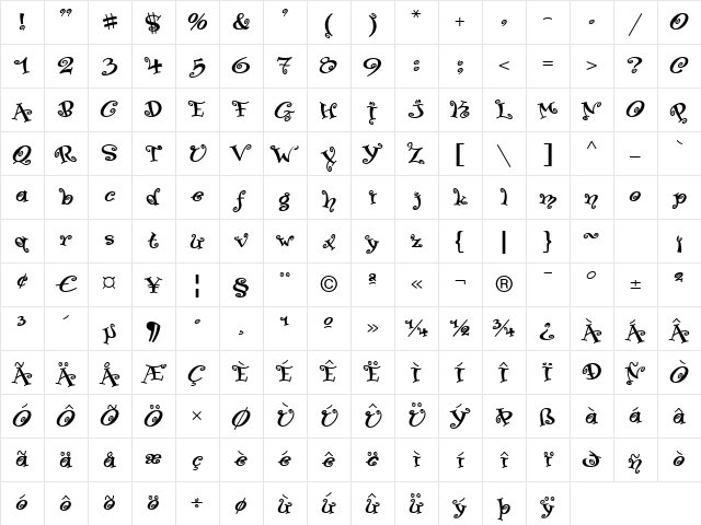 PaisleyICG Regular Character Map