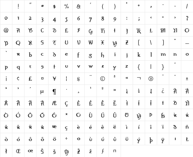 AmherstGothicSplit LT Std Rg Regular Character Map AmherstGothicSplit LT Std Rg Regular Character Map
