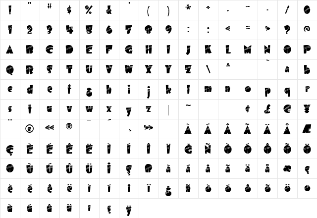 TR Airmole Stripe Regular Character Map TR Airmole Stripe Regular Character Map