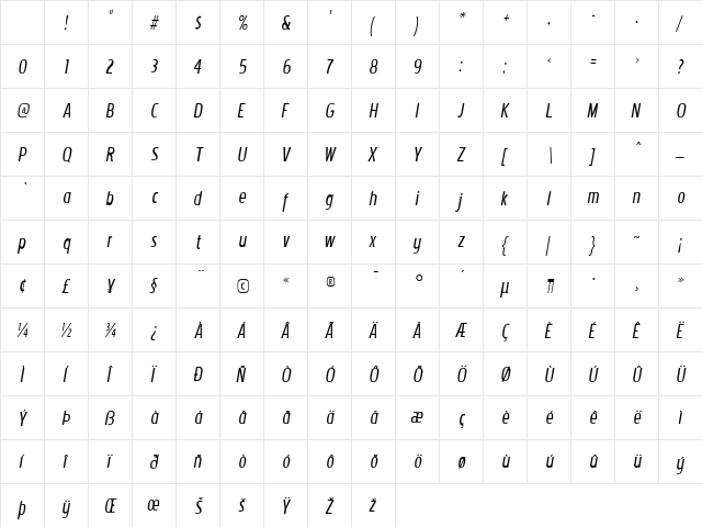Pakenham Cnd Italic Character Map