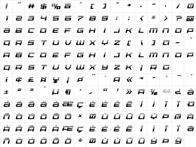 Laser Wolf Halftone Italic Italic Character Map