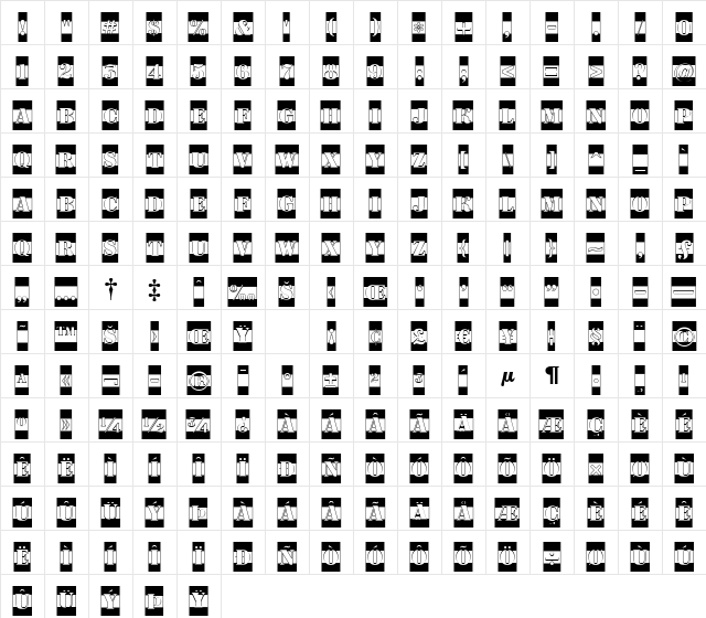 a_DodgerCmB&amp;W Regular Character Map