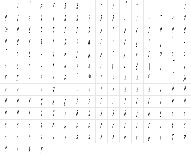 Empire Italic Character Map Empire Italic Character Map