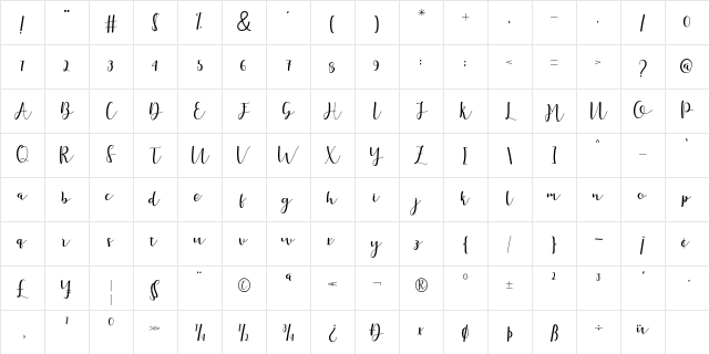Arabella Script Regular Character Map