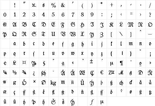 Leipzig Fraktur Bold Regular Character Map Leipzig Fraktur Bold Regular Character Map