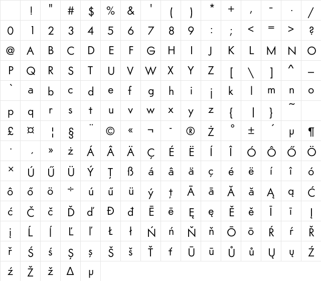 Am Sans Regular Character Map