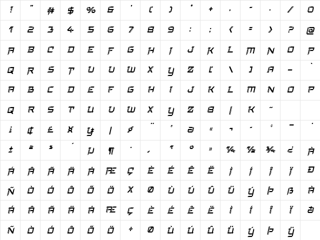Final Front Condensed Italic Condensed Italic Character Map