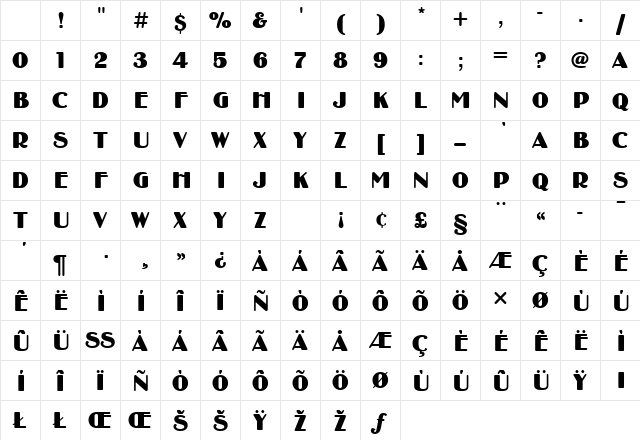 BinnerDRo1 Regular Character Map BinnerDRo1 Regular Character Map