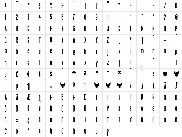 Pakt Condensed ExtraBold Character Map