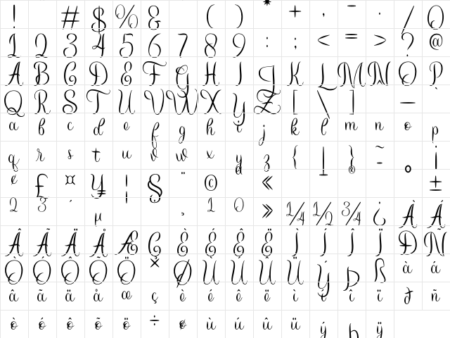 Everloved Regular Character Map Everloved Regular Character Map
