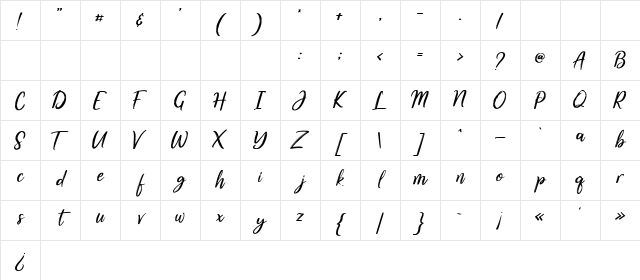 Jenifer Regular Character Map Jenifer Regular Character Map