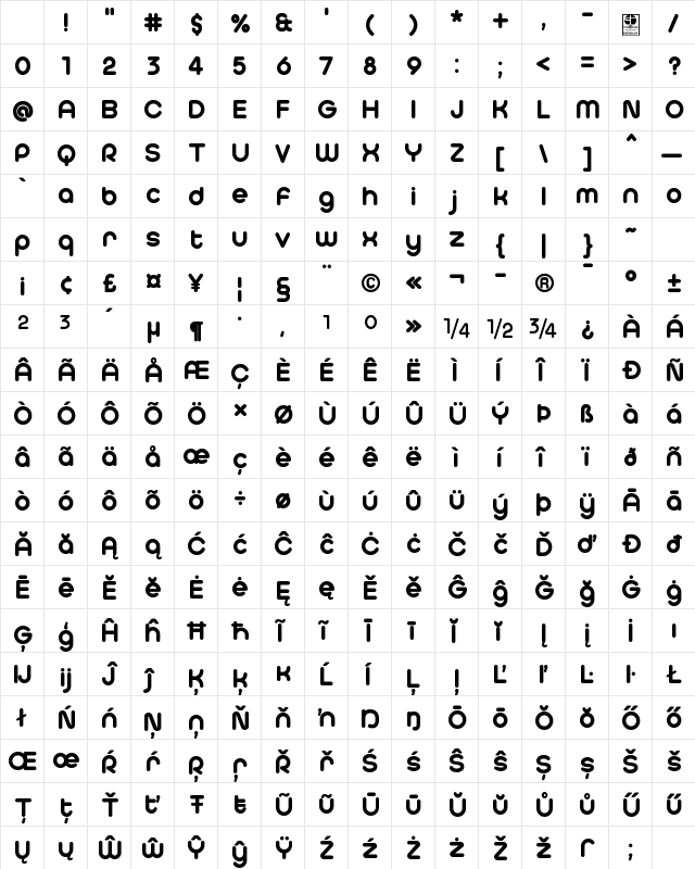 Typo Hoop Demo Bold Character Map