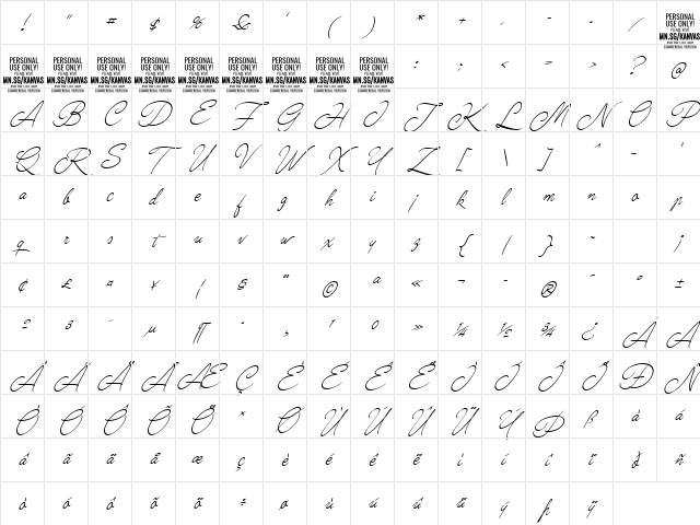 Kanvas Thin PERSONAL USE Regular Character Map