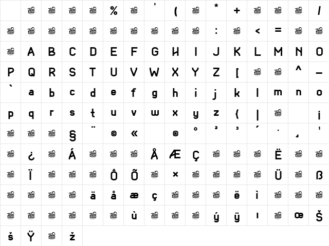 Akute Black Regular Character Map