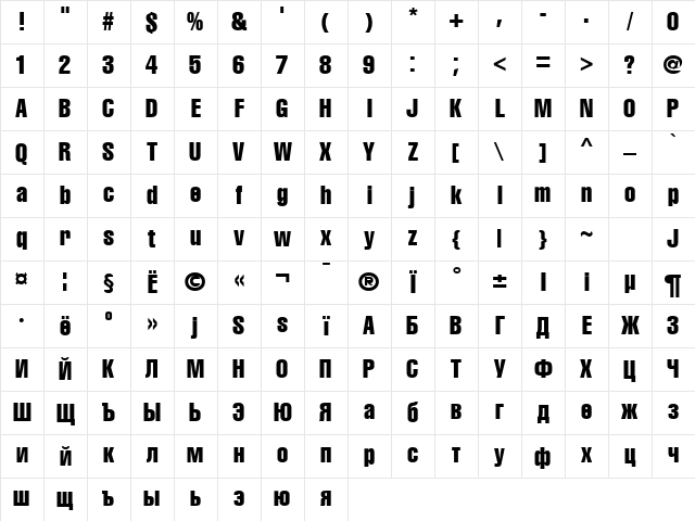 A1012HelvetikaCmprs TYGRA Compress Character Map