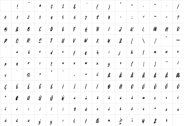 GreenSplash Regular Character Map GreenSplash Regular Character Map