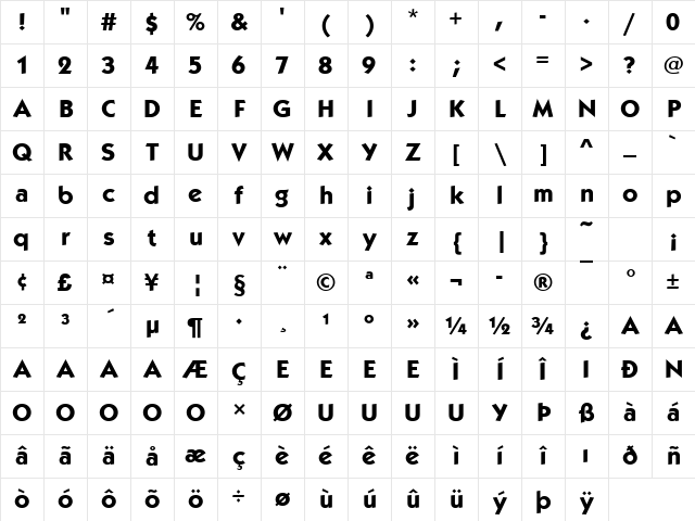 Kabel ITC T Bold Character Map Kabel ITC T Bold Character Map