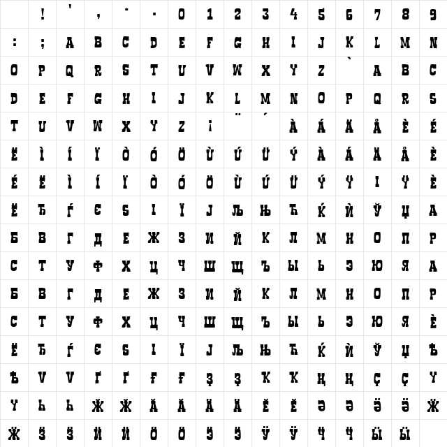 Boncegro FF 4F Regular Character Map Boncegro FF 4F Regular Character Map