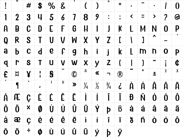 Bright Aurora Regular Character Map