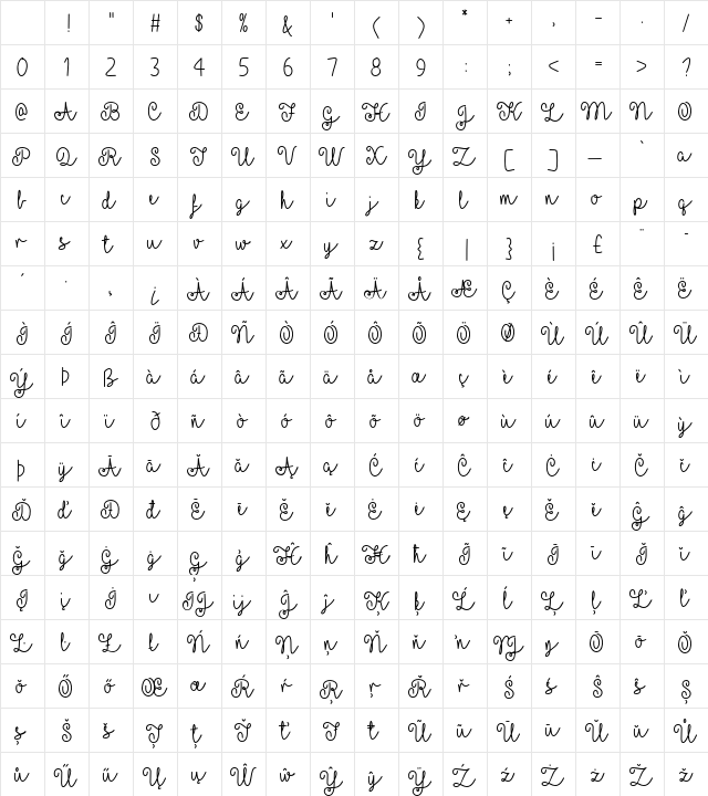 Yellow Butterflies Regular Character Map